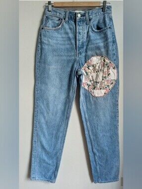 DENIM FORUM Reworked Quilt Patches Floral The BF High Rise Loose Jeans 25